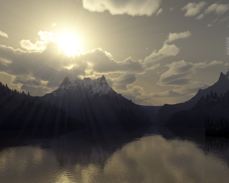 Mountain Range with Lake — Gray, Dramatic, Sunrise