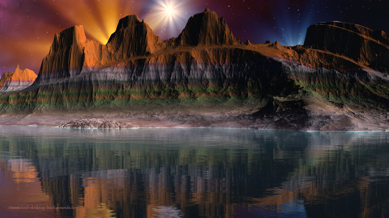 Mountain Range with Lake — Orange, Dramatic