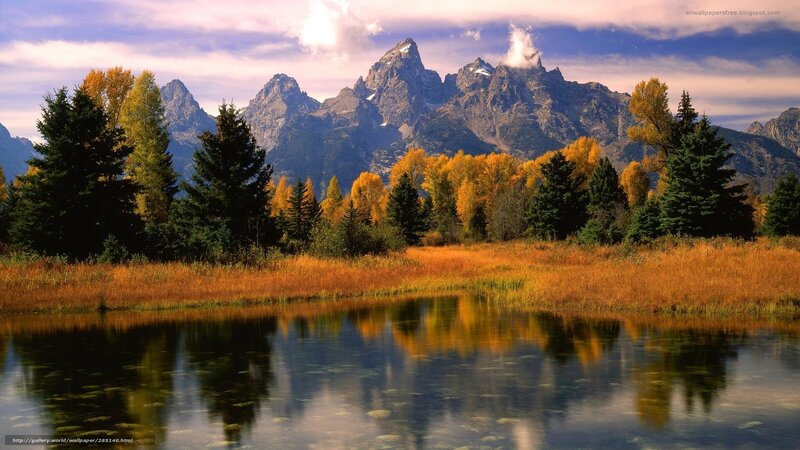 Mountain Range with Lake — Orange, Serene, Autumn, Photograph