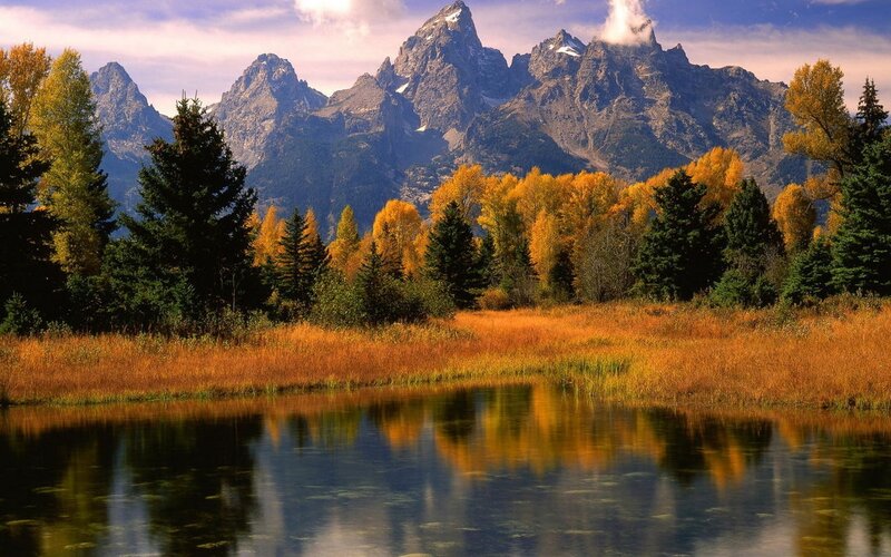 Mountain Range with Lake — Orange, Serene, Autumn