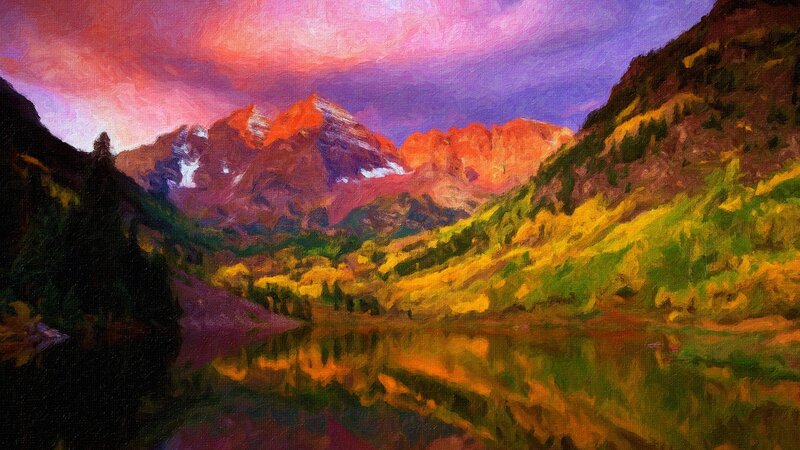 Mountain Range with Lake — Purple