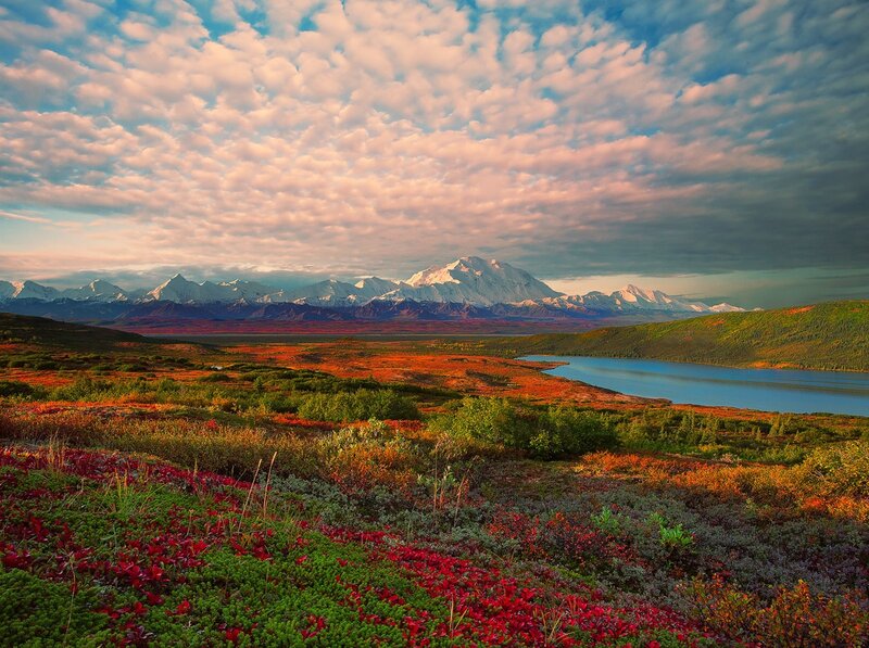 Mountain Range with Lake — Red, Serene