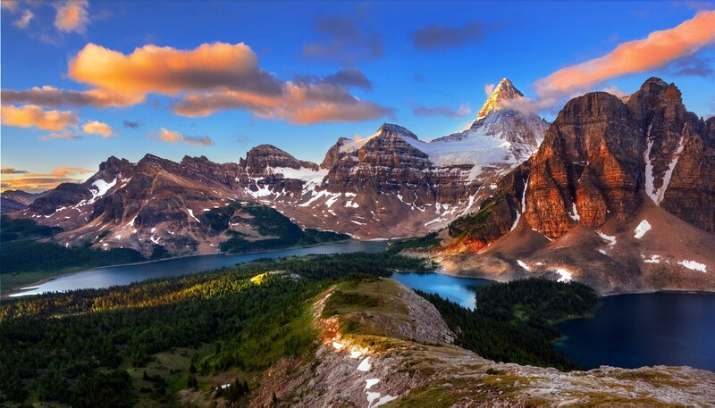 Mountain Range with Lakes — Blue, Dramatic, Sunset