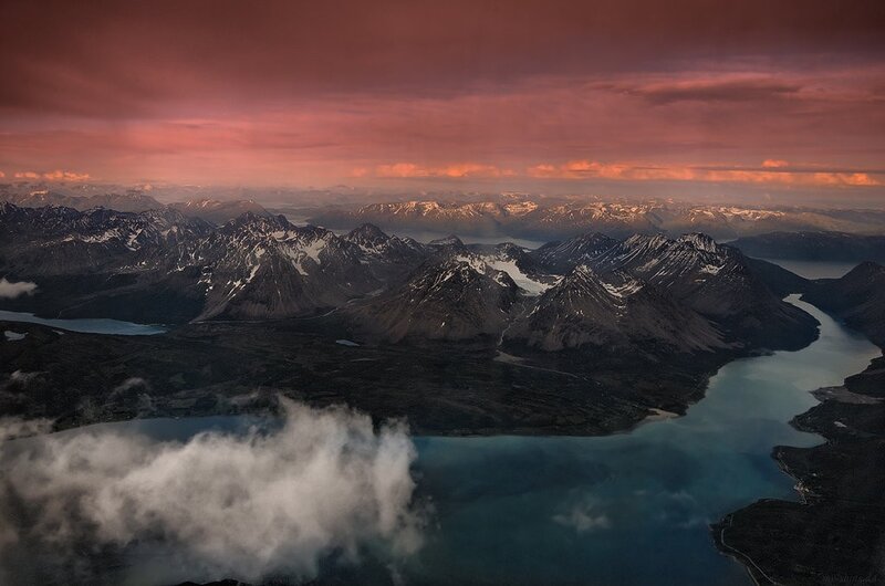 Mountain Range with Lakes — Pink