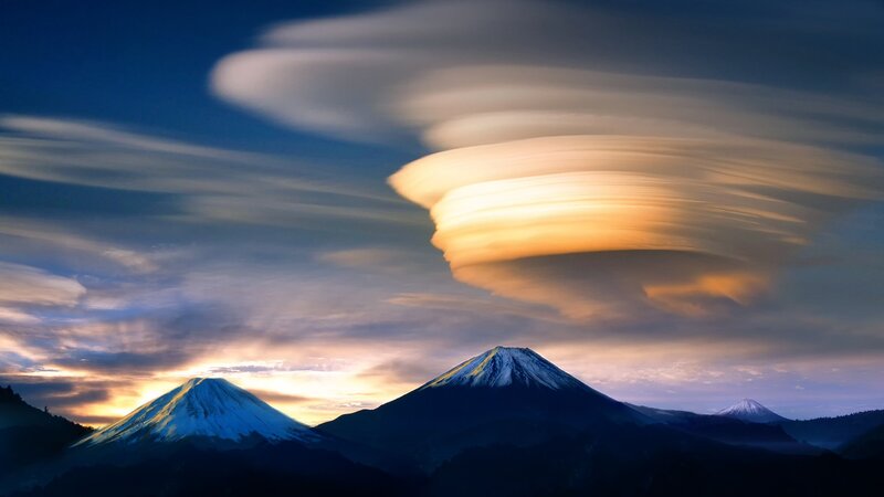 Mountain Range with Lenticular Clouds