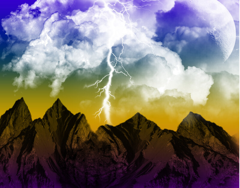 Mountain Range with Lightning — Purple