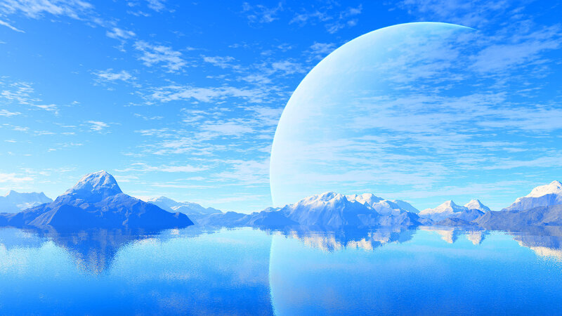 Mountain Range with Moon — Blue