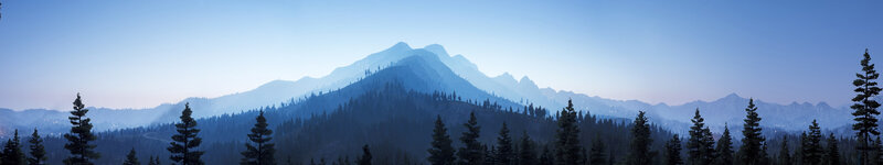 Mountain Range with Pine Trees — Blue