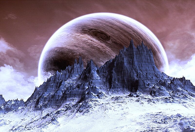 Mountain Range with Planet — Purple