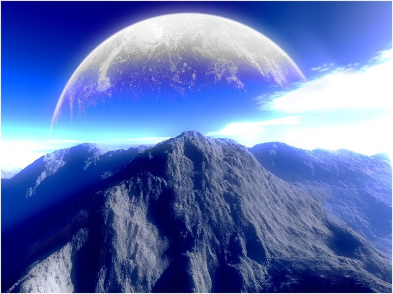 Mountain Range with Planet