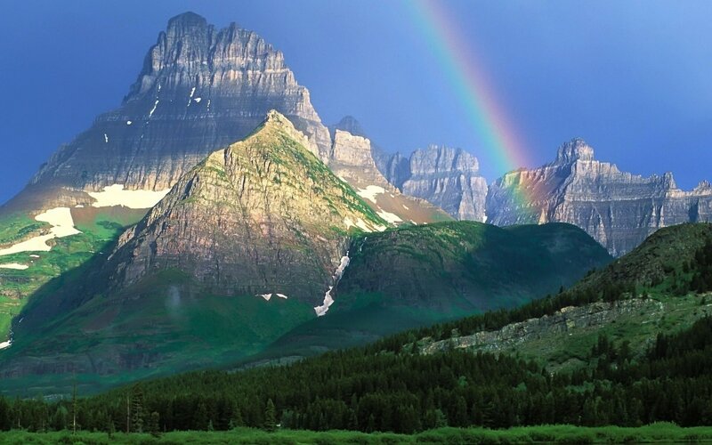 Mountain Range with Rainbow — Blue, Serene