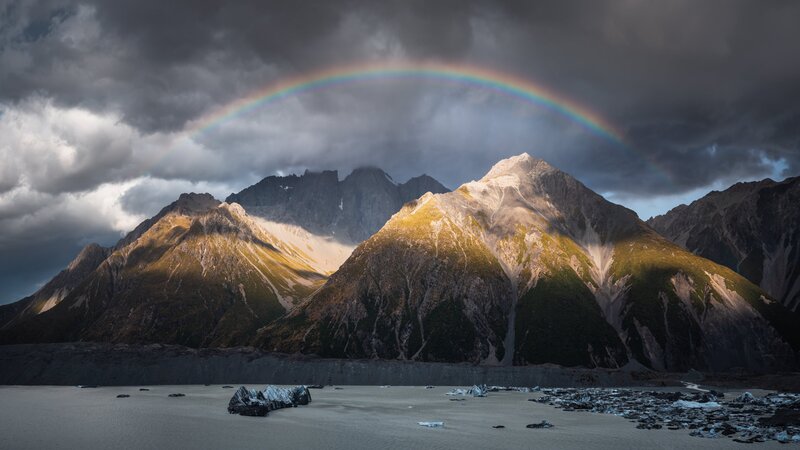 Mountain Range with Rainbow — Gray