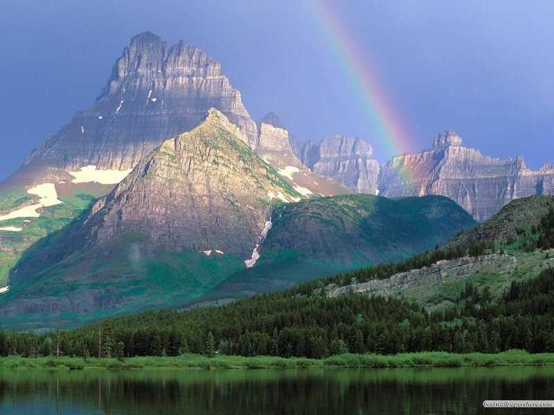 Mountain Range with Rainbow — Green, Serene