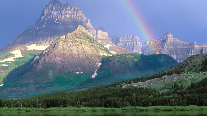 Mountain Range with Rainbow — Green