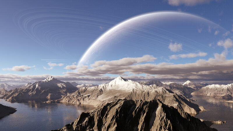 Mountain Range with Ringed Planet