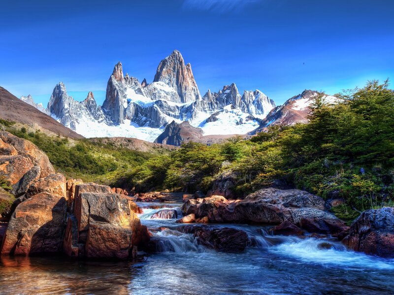 Mountain Range with River — Blue, Serene, Afternoon, Photograph, Rocks