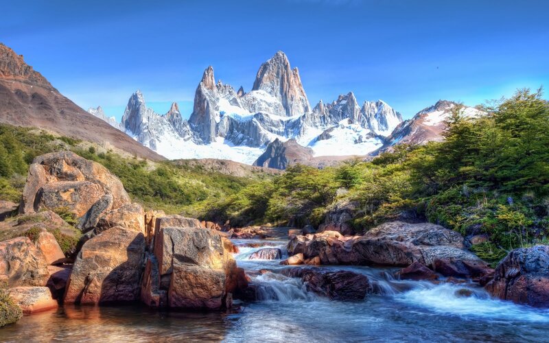 Mountain Range with River — Blue, Serene, Afternoon, Photograph