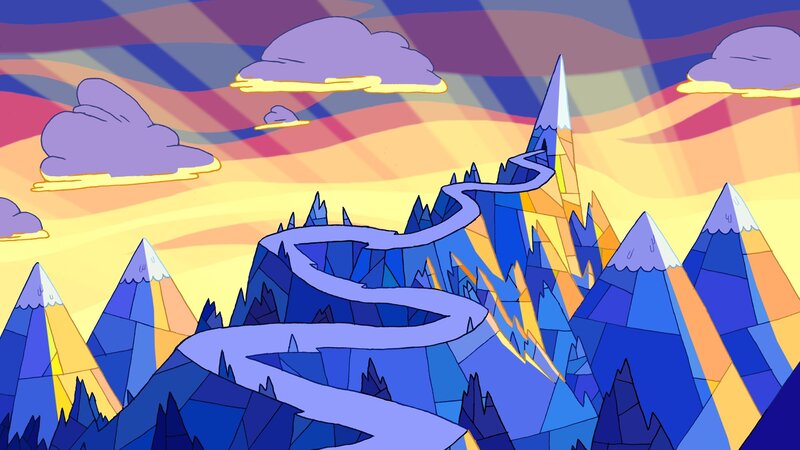 Mountain Range with River — Blue, Serene, Sunset, Digital Art