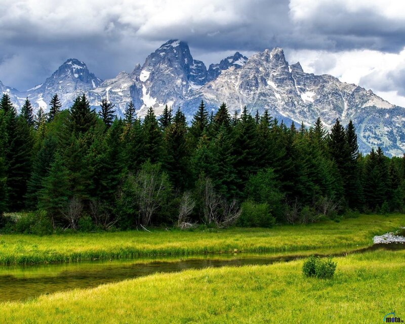 Mountain Range with River — Green, Dramatic, Afternoon, Photograph