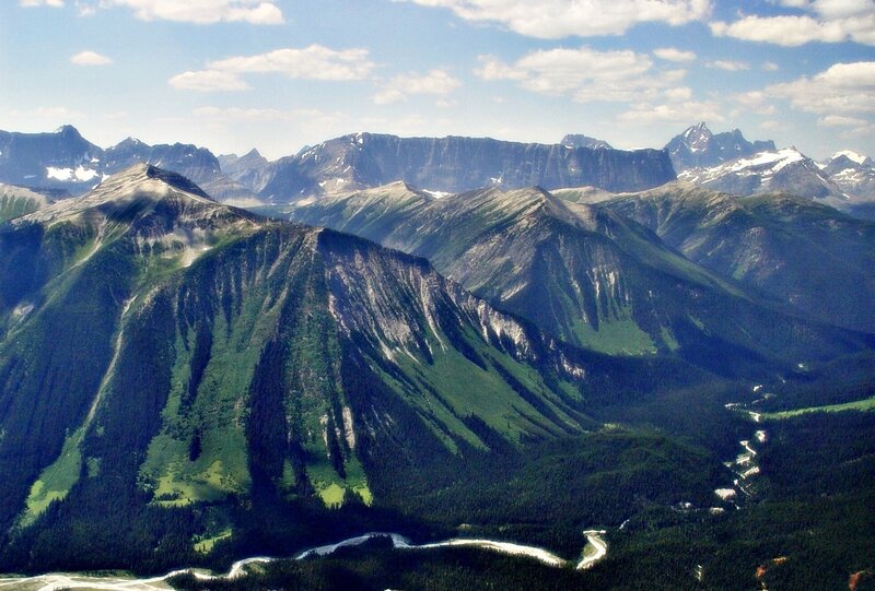 Mountain Range with River — Green, Serene, Afternoon