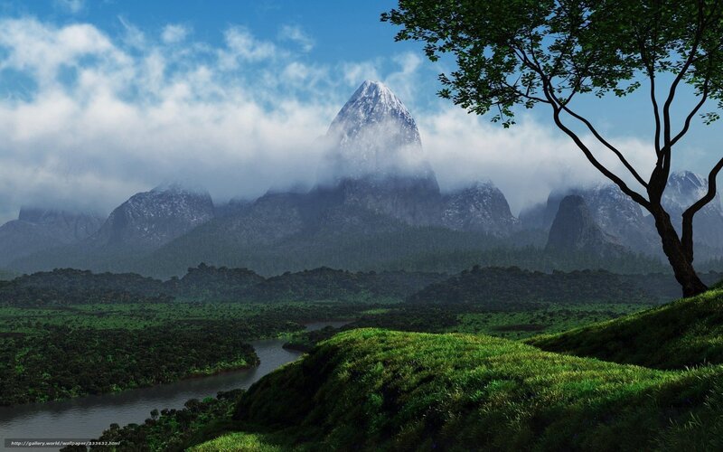 Mountain Range with River — Green, Serene, Morning