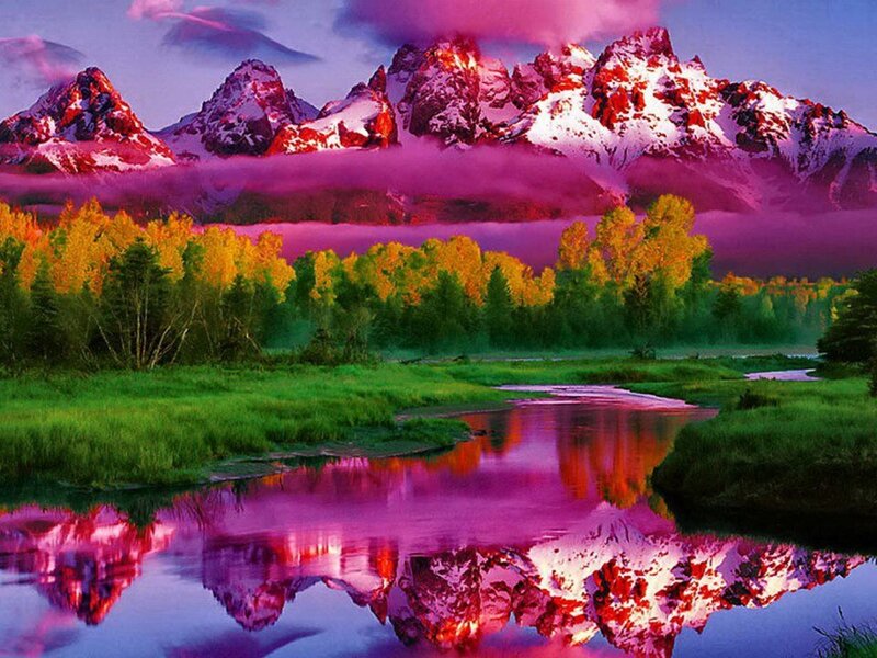 Mountain Range with River — Purple
