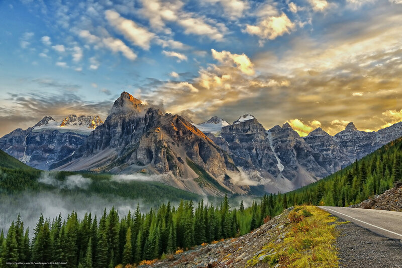 Mountain Range with Road — Blue, Dramatic, Sunrise, Photograph