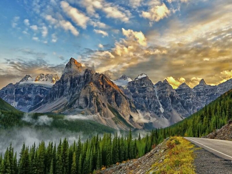 Mountain Range with Road — Blue, Dramatic, Sunset, Photograph