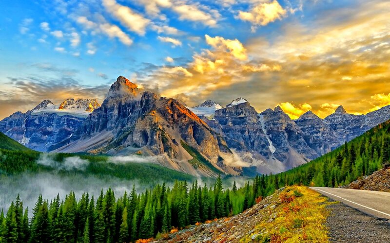 Mountain Range with Road — Blue, Dramatic, Sunset