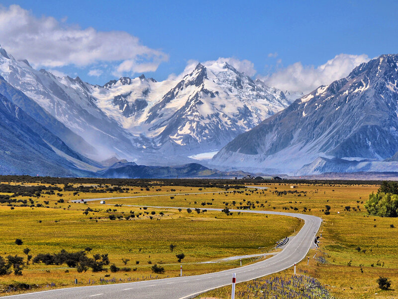 Mountain Range with Road — Blue, Serene