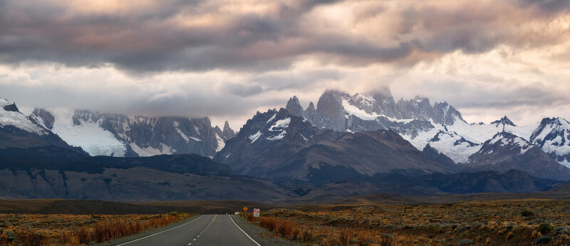 Mountain Range with Road — Gray