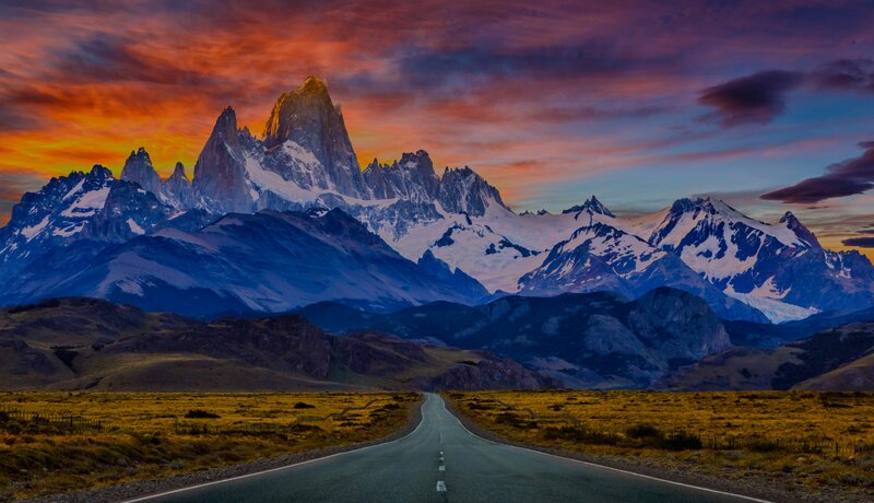 Mountain Range with Road — Orange, Dramatic, Sunset