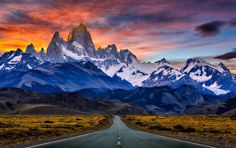 Mountain Range with Road — Orange, Dramatic
