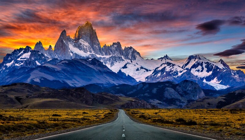 Mountain Range with Road — Orange