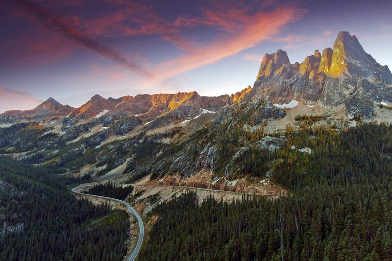 Mountain Range with Road — Purple