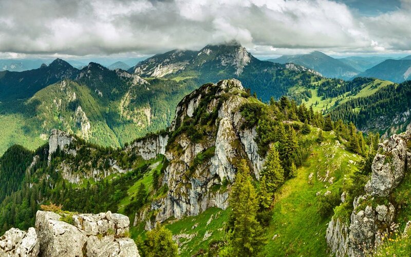 Mountain Range with Rocky Peaks