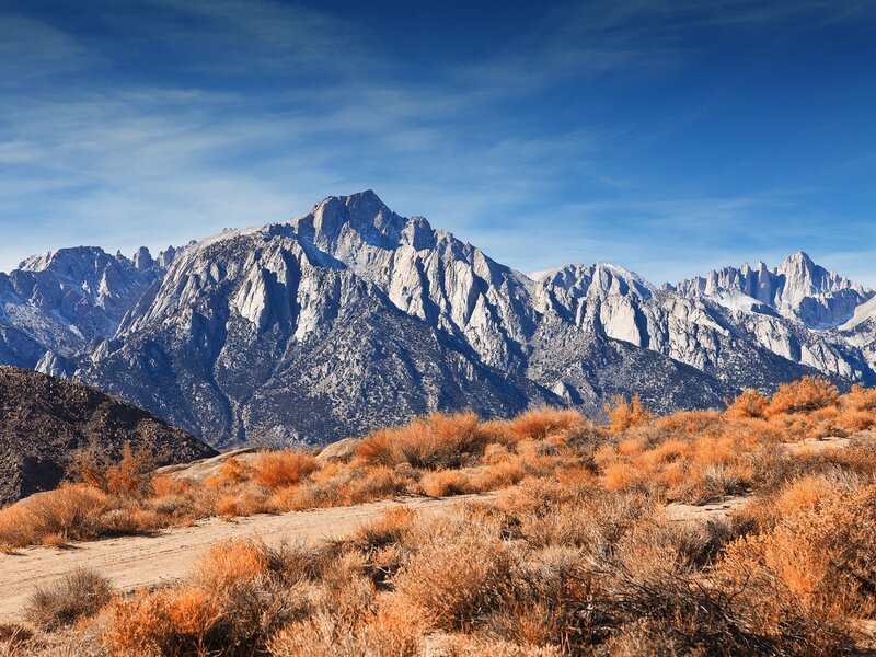 Mountain Range with Shrubs — Blue, Serene, Afternoon, Photograph