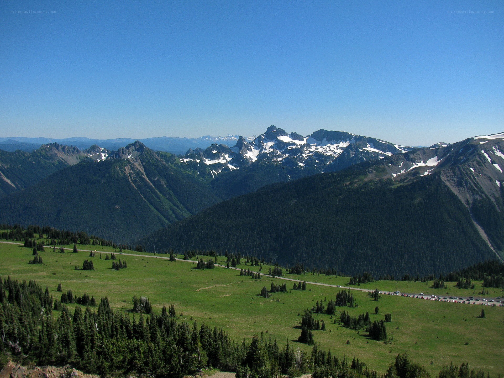 Mountain range with snow-capped peaks