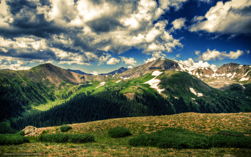 Mountain Range with Snow — Green, Dramatic, Afternoon, Photograph, Clouds, Forests