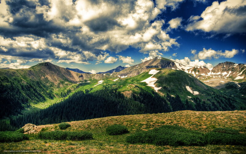 Mountain Range with Snow — Green, Dramatic, Afternoon, Photograph, Clouds
