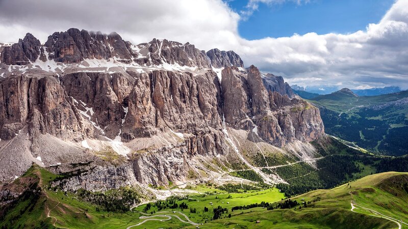 Mountain Range with Snow — Green, Dramatic, Afternoon, Photograph, Valley