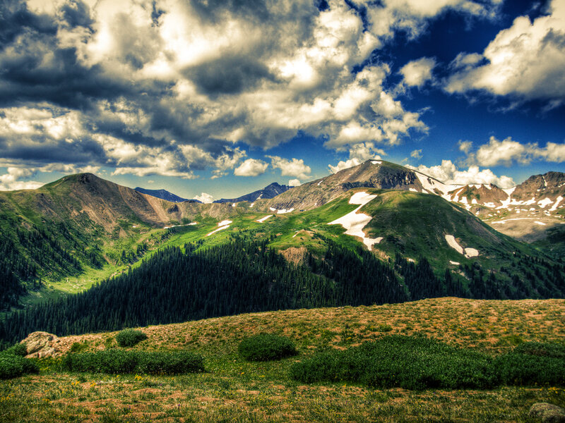 Mountain Range with Snow — Green, Dramatic, Afternoon