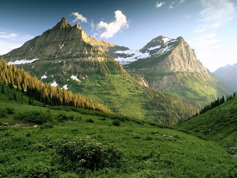 Mountain Range with Snow — Green, Serene