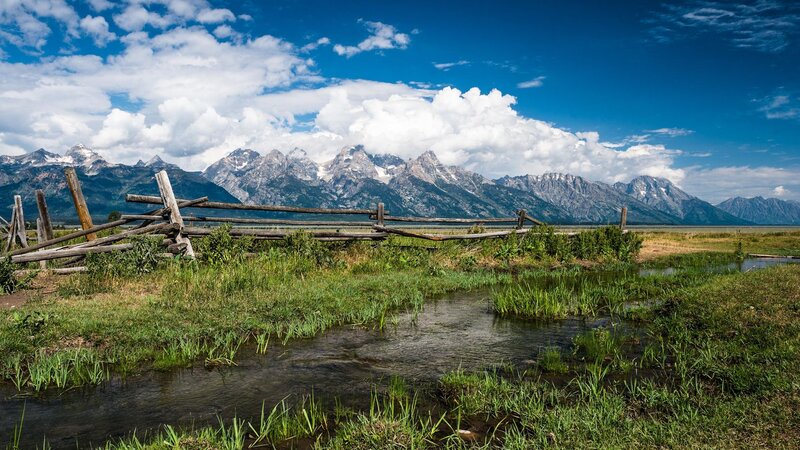 Mountain Range with Stream — Blue, Serene, Afternoon