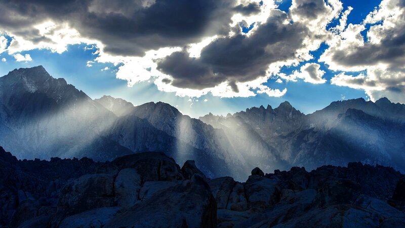 Mountain Range with Sunbeams — Blue