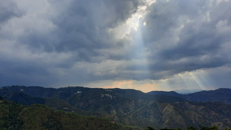 Mountain Range with Sunbeams — Gray