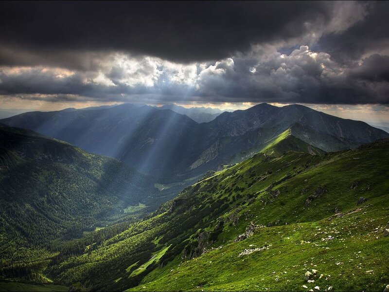Mountain Range with Sunbeams
