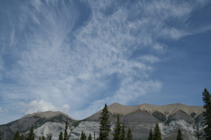 Mountain Range with Trees — Blue, Serene, Afternoon, Photograph, Clouds