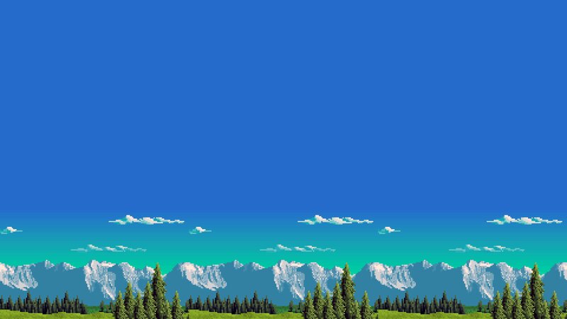 Mountain Range with Trees — Blue, Serene, Afternoon, Pixel Art