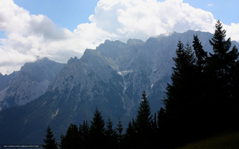 Mountain Range with Trees — Blue, Serene